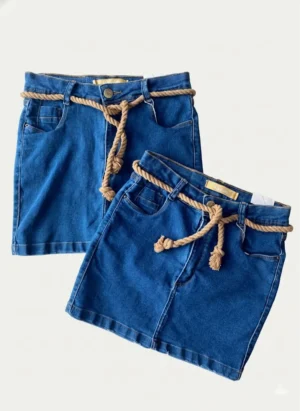 Rovitex Saia Jeans Com Cordão De Cânhamo Azul Índigo Com Lycra Ajuste Personalizado