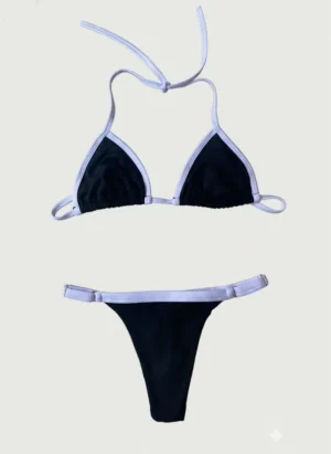 Bikini Colors Biquíni de Fita Forrado Preto com Branco com Amarração Fina