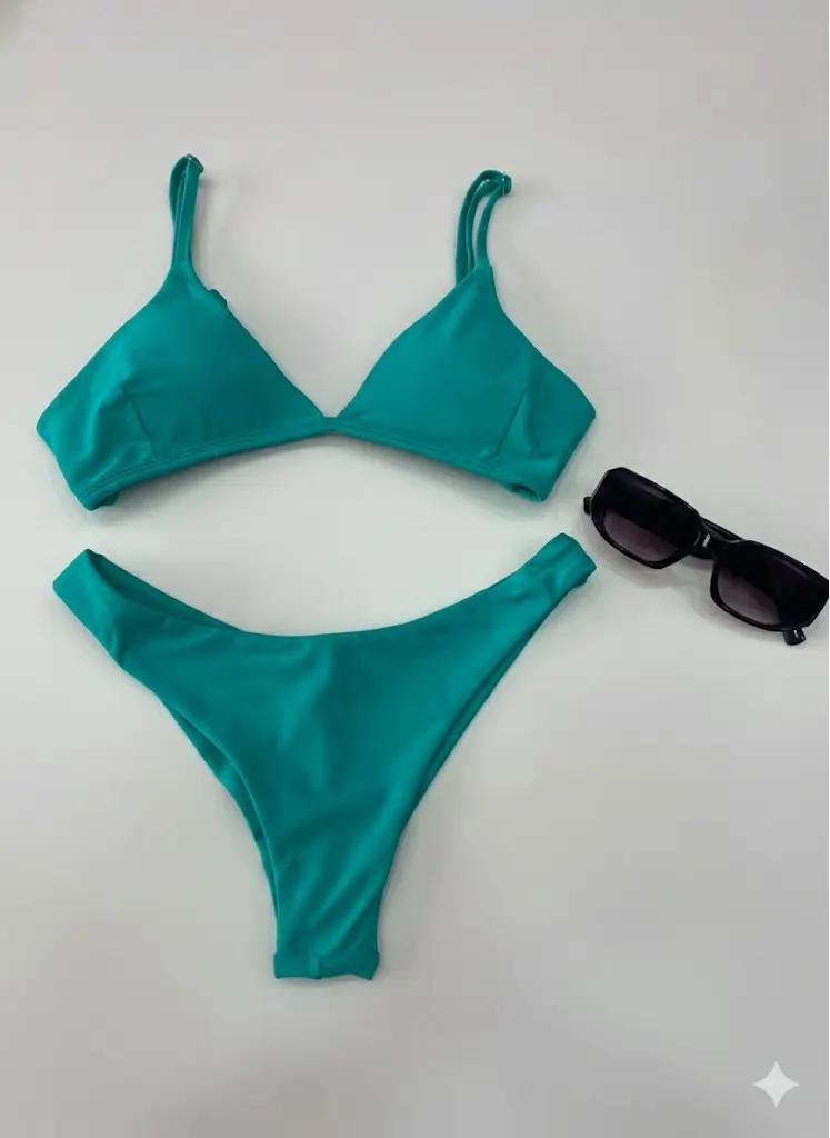 Bikini Sam Biquíni Verde Água em Poliamida com Top Triangular e Tanga