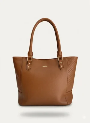 Bolsa La Celicia Caramelo em Couro Texturizado com Alças Acolchoadas para Uso Diário