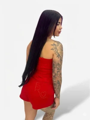 Conjunto Jeans Faixa Rosa Short Botões Tamanhos 36 a 44 Feminino Casual