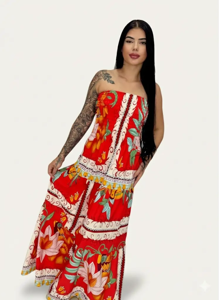 Vestido Isa Longo Estampado com Lastex para Mulheres